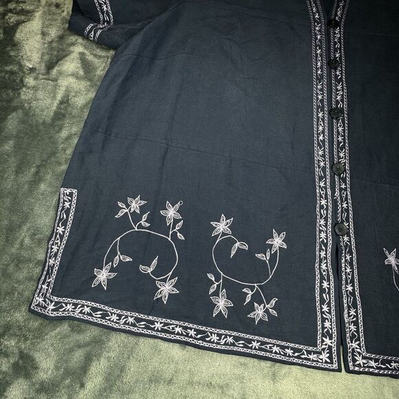 DressBarn Sz 24W SILK LINEN Blend Embroidered Short Sleeve Blouse Top Charcoal - Picture 5 of 14